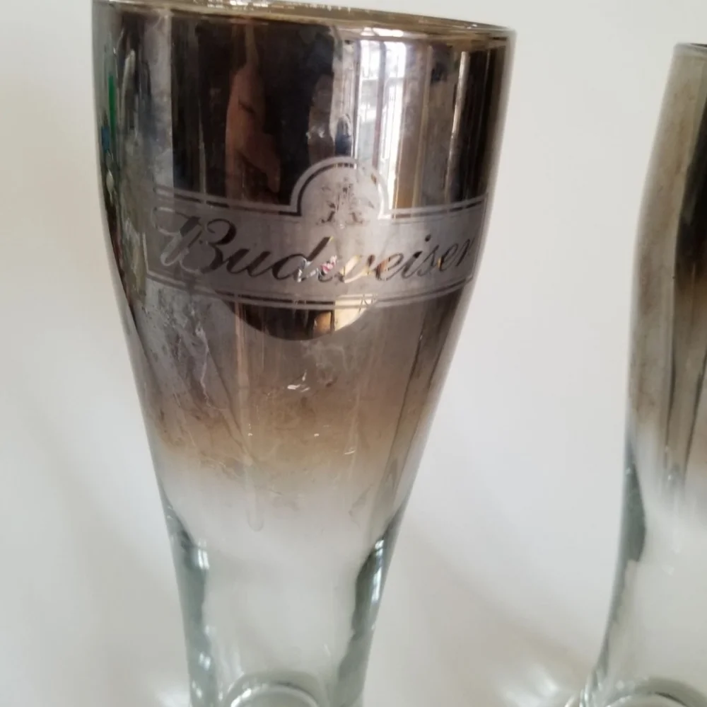 2‎ Vintage Budweiser Silver Fade Pilsner Beer Glasses Anheiser Busch Retro MCM